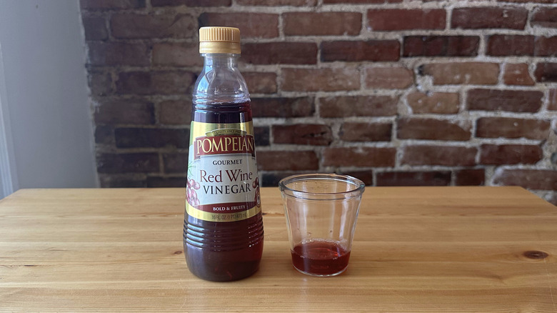 Pompeian Red Wine Vinegar on wooden table