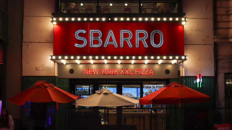 Sbarro storefront at night