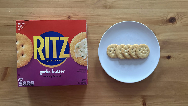 Garlic Butter Ritz crackers on white plate