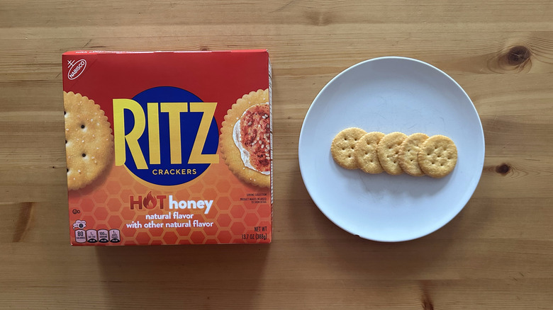 Hot Honey Ritz crackers on white plate