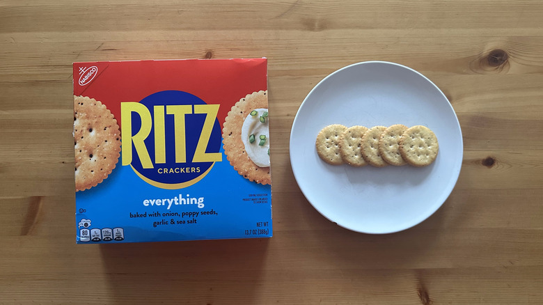 Everything Ritz crackers on white plate