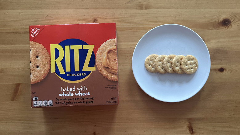 Whole Wheat Ritz crackers on white plate