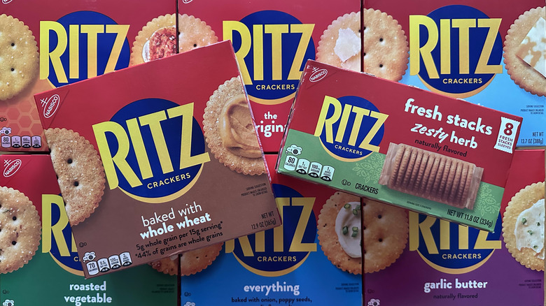 Ritz cracker boxes arranged on table