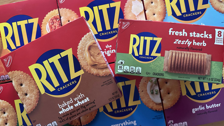 Ritz cracker boxes arranged on table