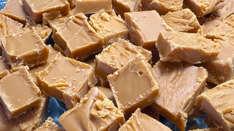Close-up of Scottish tablet cut in squares
