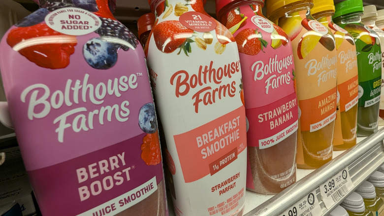 Bolthouse Farms smoothies in bottles on a store shelf