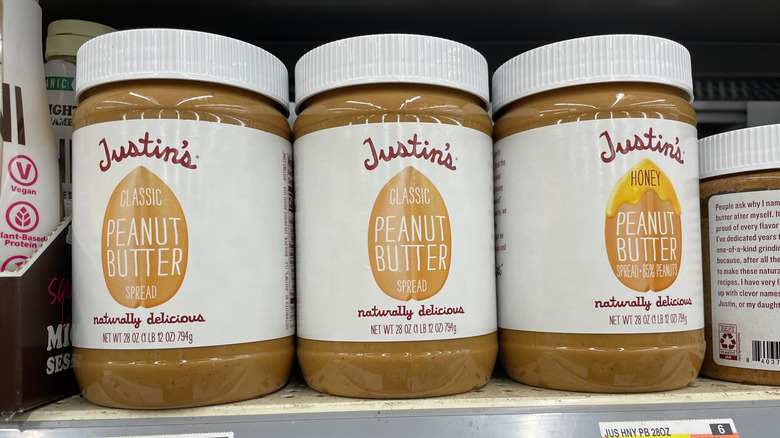 Justin's peanut butter on a store shelf