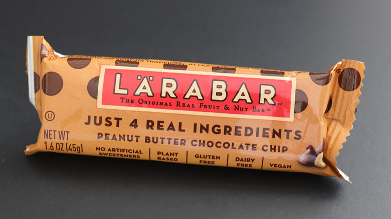 Larabar peanut butter chocolate chip bar on a black table