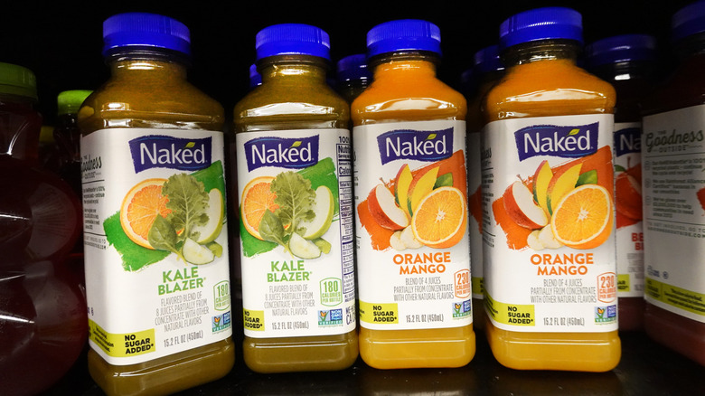 Naked Juice bottles on a store shelf