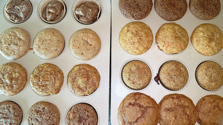 Two cupcake pans of carrot cake cupcakes