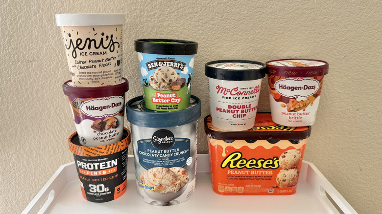 Various peanut butter ice creams on a table