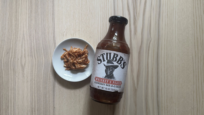 Stubb's Whiskey and Peach bbq sauce on table