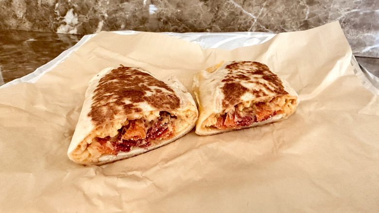 Taco Bell Grilled Cheese Burrito cut in half