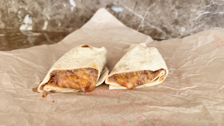 Taco Bell Bean Burrito cut in half