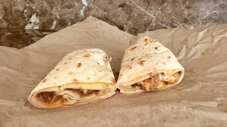Taco Bell Beefy 5-Layer Burrito cut in half