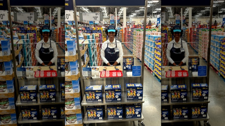 Person standing at sampling station at Sam's Club