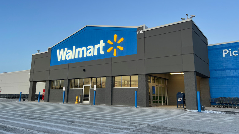 Walmart store with blue sign at dusk