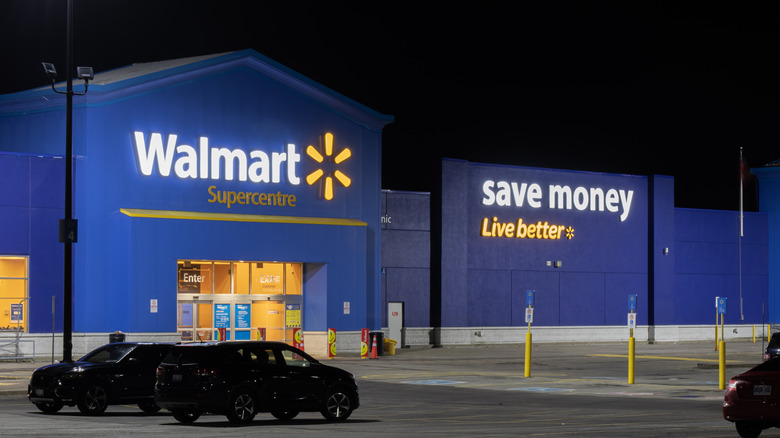 Blue Walmart store at night