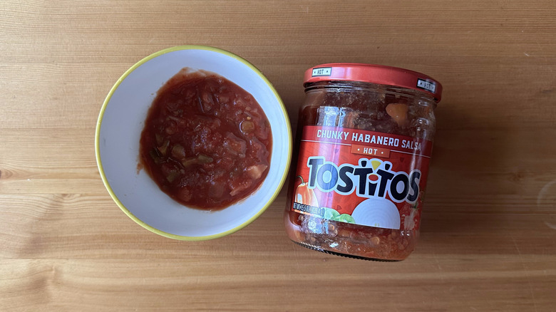 Tostitos Hot Chunky Habanero Salsa in bowl on wooden table