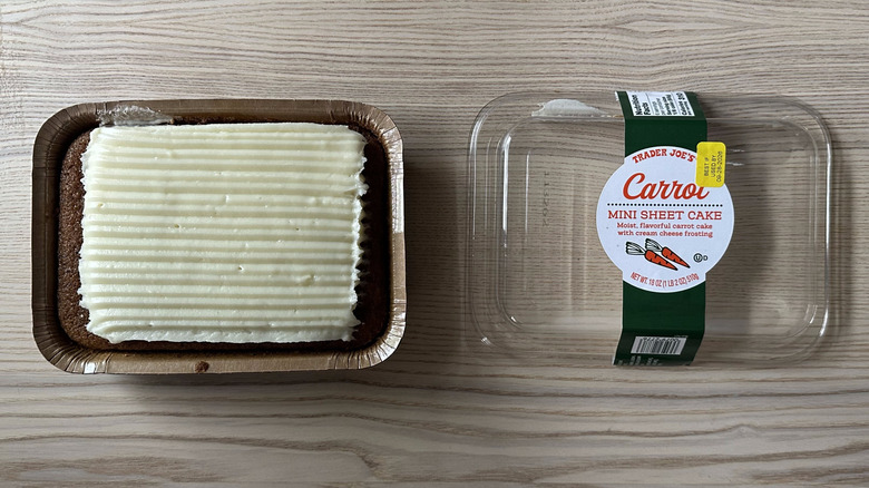 Trader Joe's Carrot Mini Sheet Cake on wooden table