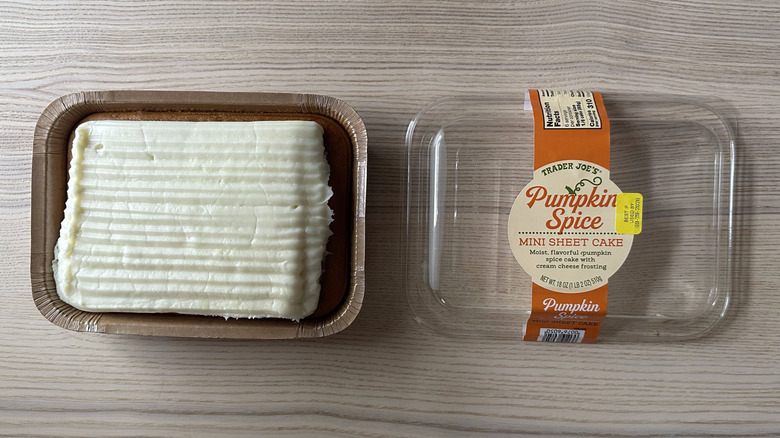 Trader Joe's Pumpkin Spice Mini Sheet Cake on wooden table