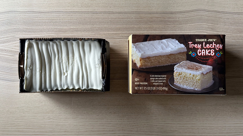 Trader Joe's Tres Leches Cake on wooden table