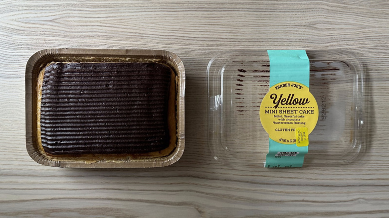 Trader Joe's Yellow Mini Sheet Cake on wooden table