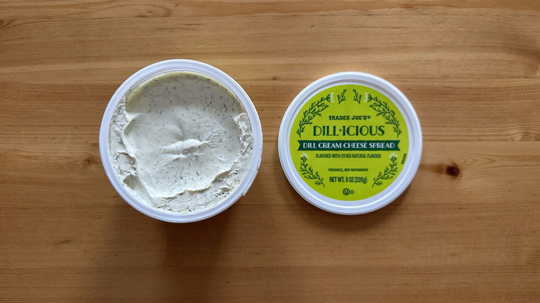 Trader Joe's Dillicious Dill Cream Cheese Spread on wooden table