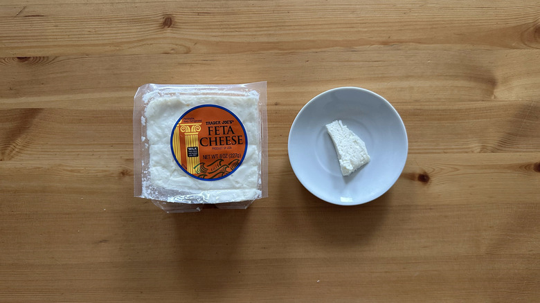 Trader Joe's Feta Cheese on wooden table