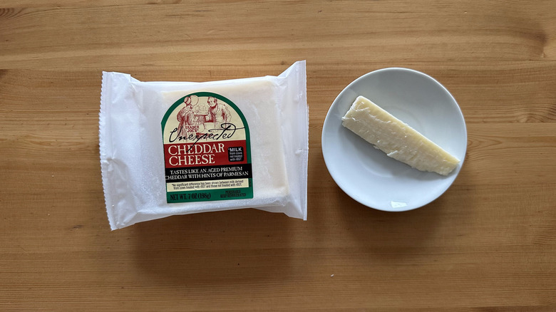 Trader Joe's Unexpected Cheddar Cheese on wooden table