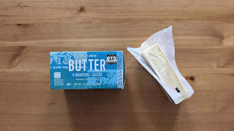 Trader Joe's Salted Butter on wooden table