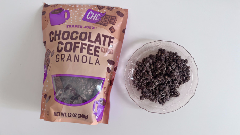 Chocolate Coffee Flavored Granola from Trader Joe's next to small bowl of granola