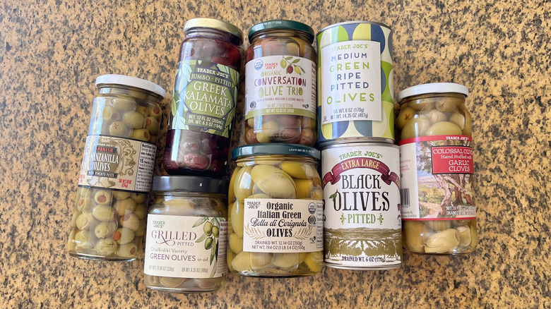 Top view of olive jars from Trader Joe's
