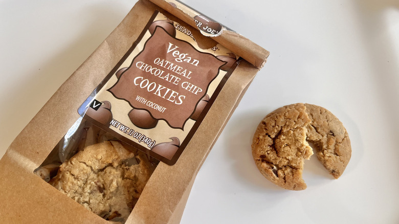 Torn in half oatmeal chocolate chip cookie