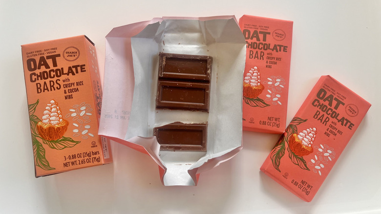 Oat chocolate bar package on a table