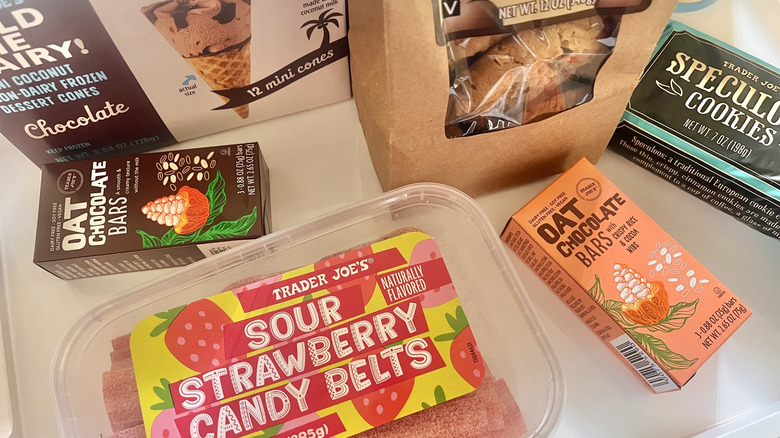 Different vegan desserts from Trader Joe's on a table