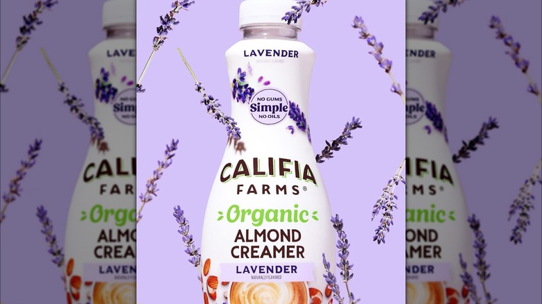 califia farms lavender creamer on purple background