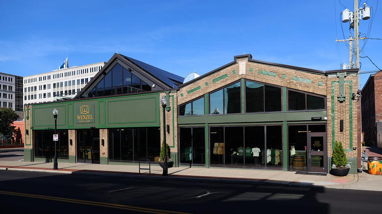 Wenzel Distillery shown from the outside, showcasing its urban setting