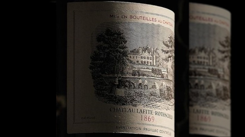 Close-up on the label of a Chateau Lafite-Rothschild bottle