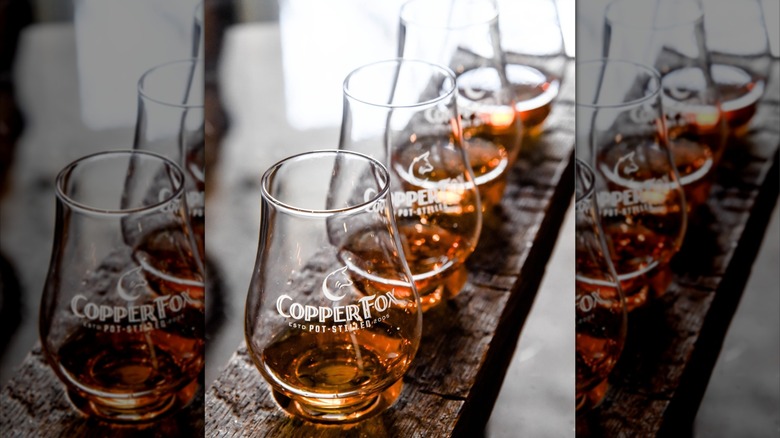 tasting glasses with bourbon at Copper Fox distillery