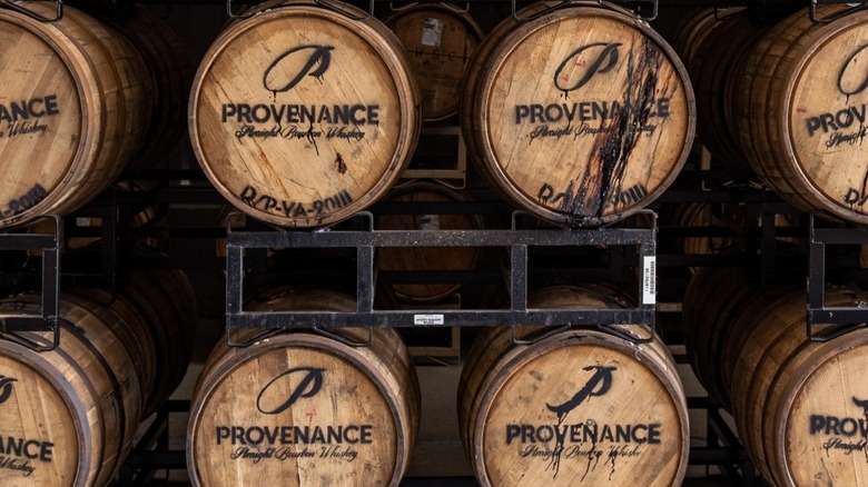 bourbon barrels at Provenance distillery