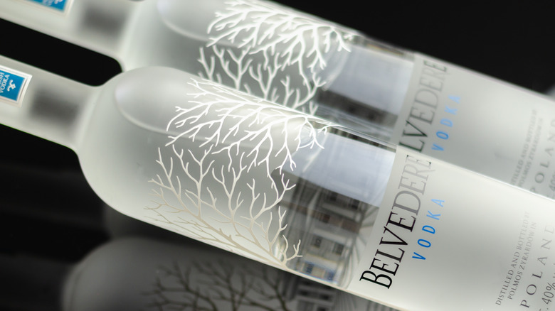 Bottles of Belvedere vodka at lying an angle.