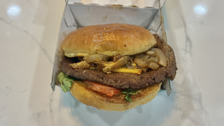 Wahlburgers The Impossible Burger in to-go box.