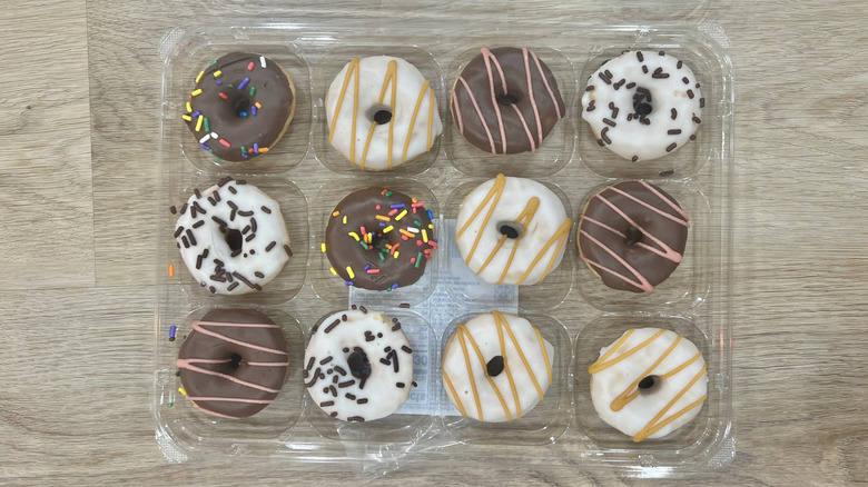 Walmart Freshness Guaranteed Vanilla and Chocolate Iced Mini Donuts.