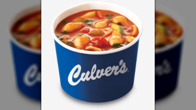 A cup of Culver's Tomato Florentine Soup