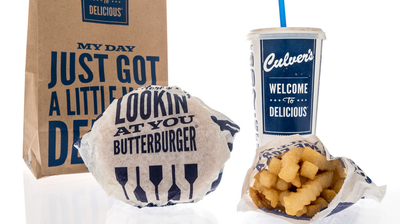 Various Culver's food and drink items on a white background