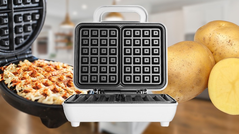 Waffle iron and potatoes