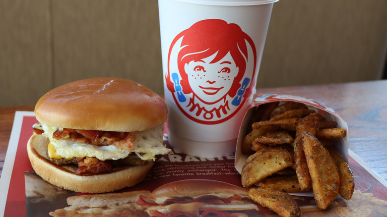 Wendy's breakfast items sitting on a tray