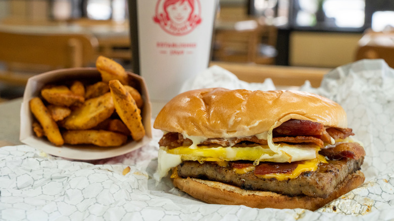 A Wendy's Breakfast Baconator and potato wedges