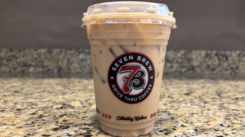 7 Brew Lavender Bliss iced coffee on a neutral countertop